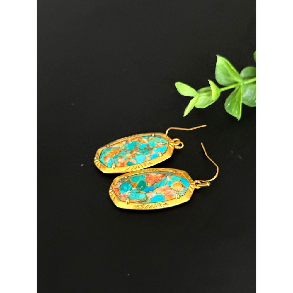 Kendra Scott Gold Turquoise Magnesite Multi Color Statement Earrings - Picture 9 of 11